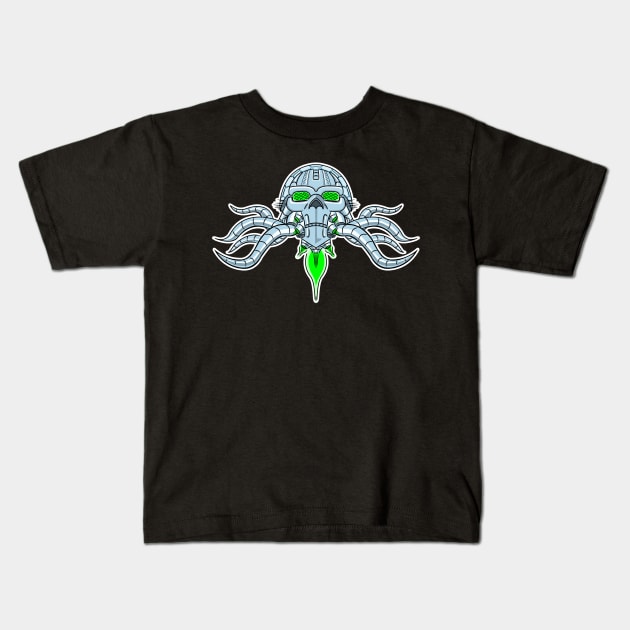 Brainiac Skull Ship Kids T-Shirt by AlanSchell76